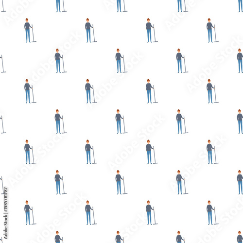 Cleaning staff worker maintaining floor cleanliness in repeating seamless pattern