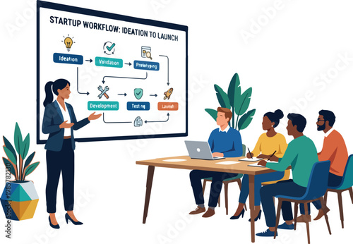 Teacher explaining concept to adult students in seminar