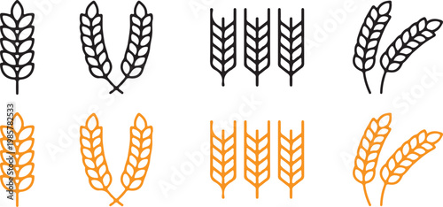 farm wheat ears black yellow icons set vector illustration