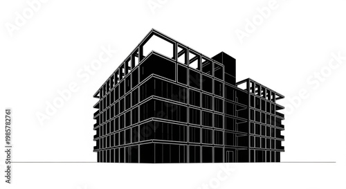 Building under construction in an urban city with modern architectural design and tall structures