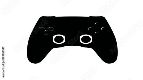 Silhouetted gamepad with dual analog sticks and a controller layout. Black and white