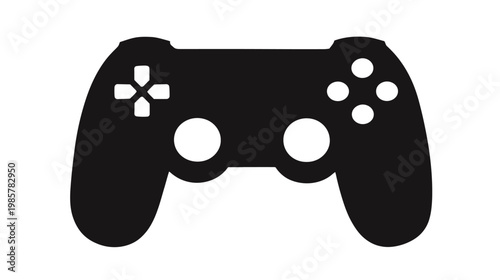 A black silhouette of a gamepad on a white background, featuring various buttons