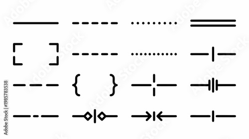 A set of various line styles and ornament shapes are displayed.