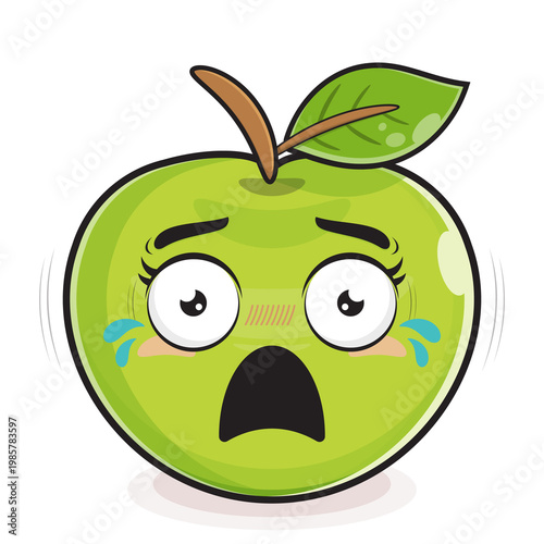 green apple crying face cartoon cute