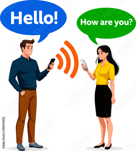 Create a realistic communication concept vector art with white background..