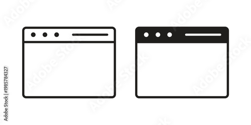 Browser window icon design, logo, app, template set. Black icons