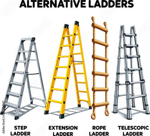 Create a realistic kinds of deferent Alternative ladder vector art with white background..