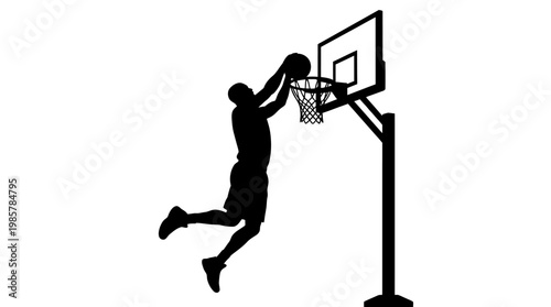 Man dunking basketball in hoop.