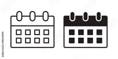 Calendar icon design, logo, app, template set. Black icons