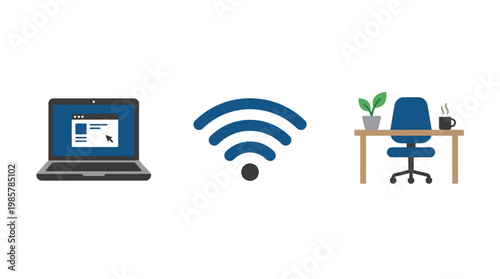 Laptop on office desk with wifi.