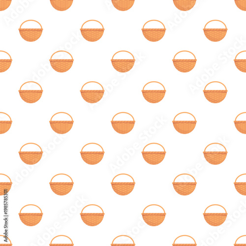 Repeating pattern of small woven baskets with handles creating a seamless texture