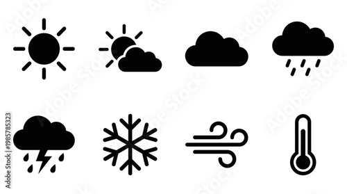 Weather forecast icons on white background.