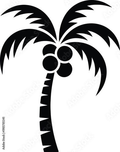 Black silhouette of a palm tree with coconuts on a white background food and drink organic food production food ingredient fruit tree tropical fruit silhouette tropical isolated