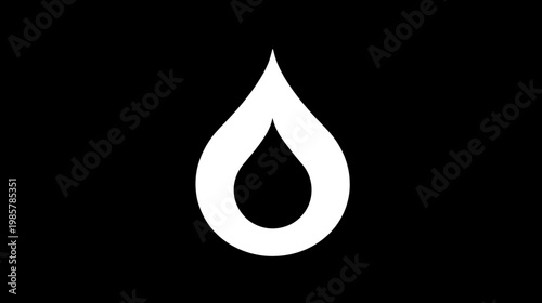 A white, stylized water droplet illustration centered on a black background