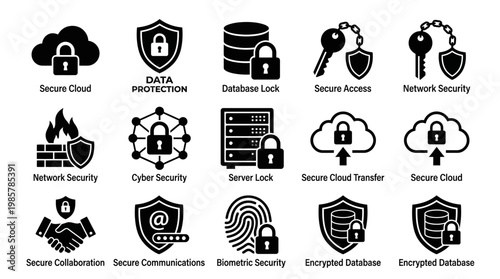 Secure Cloud Data Protection Icons.