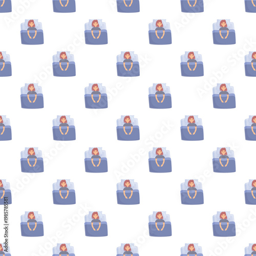 Woman experiencing insomnia in bed seamless pattern