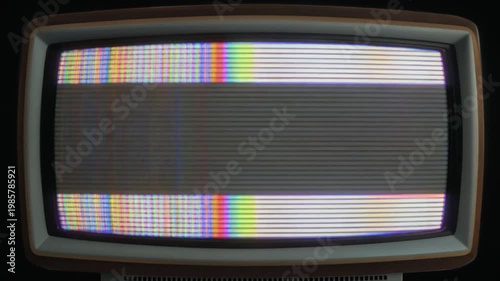 Retro Television Screen Displaying Colorful Glitch, Static Noise, and Horizontal Line Interference