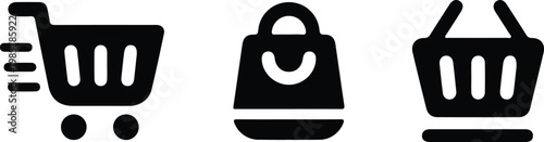 shopping cart basket bag trolley icon set vector 