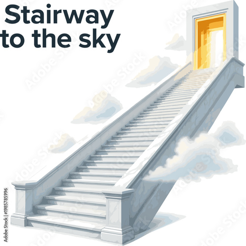 Create a realistic Stairway to the sky vector art with white background..