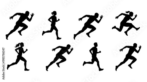 Multiple Silhouette Runners in Motion.