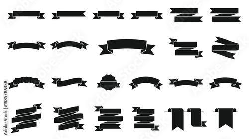 Collection of black ribbon banners.