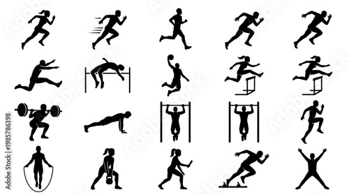 Collection of athletic sports icons.