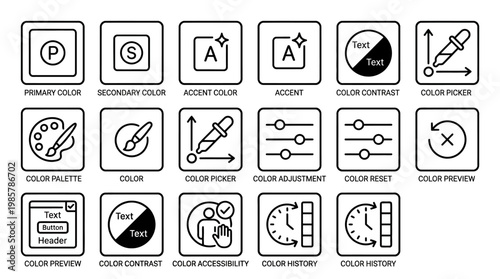 Set of UI Design Icons for Color Tools and Palette Management.