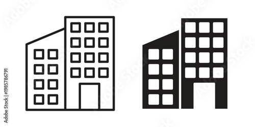 Commercial building icon design, logo, app, template set. Black icons