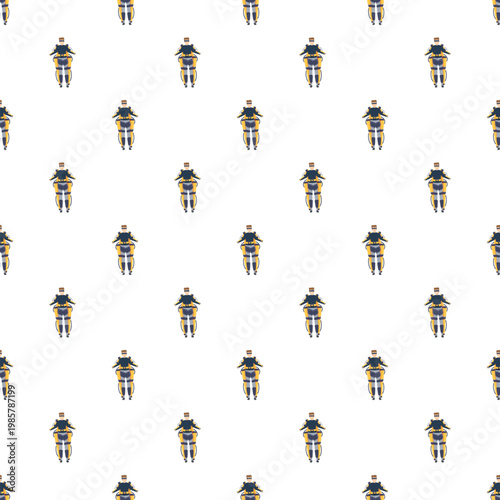 Futuristic exoskeleton worker robot suits repeating in a modern seamless pattern