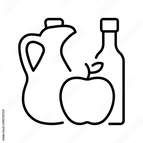 Apple cider vinegar icon. Food and condiments line symbol. Black and white.