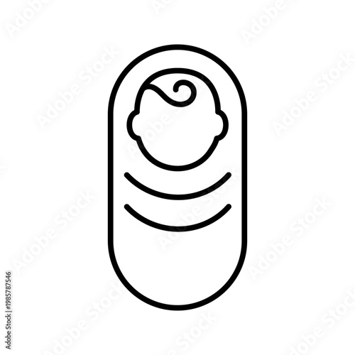 Baby swaddle icon. Family and newborn line symbol. Black and white.