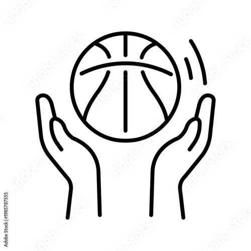 Basketball hands icon. Sports and basketball line symbol. Black and white.