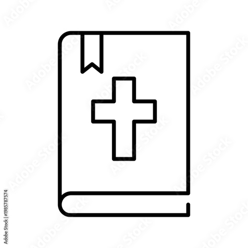 Bible book icon. Religion and christianity line symbol. Black and white.