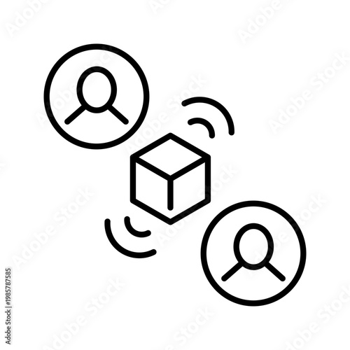 Blockchain network icon. Technology and cryptocurrency line symbol. Black and white.