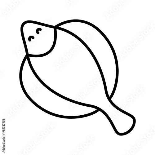 Flounder fish icon. Food and seafood line symbol. Black and white.