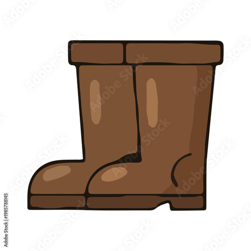 Pair of Brown Rubber Wellington Boots Illustration for Gardening