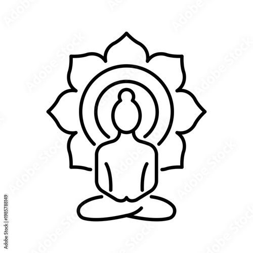Jainism meditation icon. Religion and jainism line symbol. Black and white.