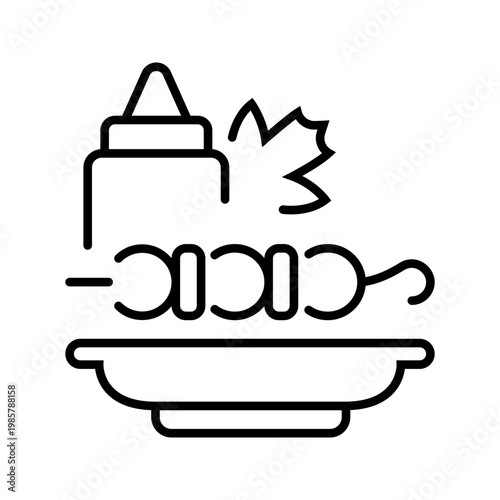 Kebab skewer icon. Food and barbecue line symbol. Black and white.