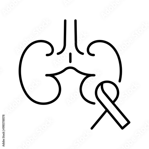 Kidney cancer icon. Healthcare and oncology line symbol. Black and white.