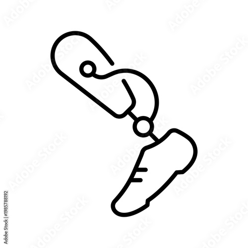 Leg prosthesis icon. Healthcare and prosthetics line symbol. Black and white.