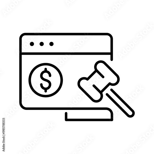 Online auction icon. Business and ecommerce line symbol. Black and white.