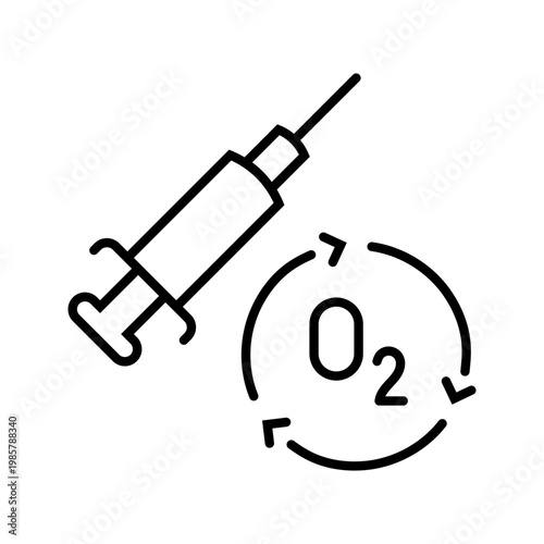 Oxygen injection icon. Healthcare and aesthetic medicine line symbol. Black and white.