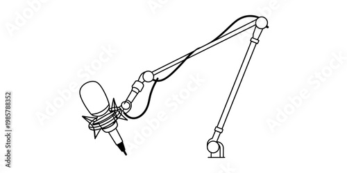 Professional studio microphone on a boom arm stand line art illustration for podcasting Vector, illustration
