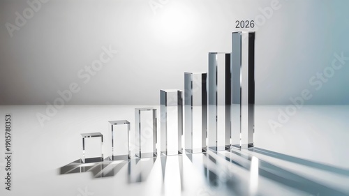 Transparent 3D bar graph with tallest 2026 bar - for market trend infographics