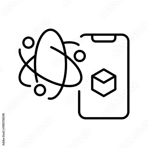 Physics simulator icon. Science and physics simulation line symbol. Black and white.