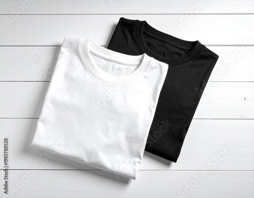 Wallpaper Mural Folded white and black cotton shirts on a wood surface Torontodigital.ca