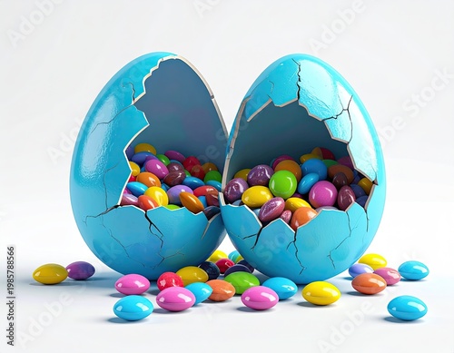 Wallpaper Mural Cracked blue Easter egg shells overflowing with candy Torontodigital.ca