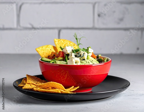 Wallpaper Mural Bright salad bowl with chips, against white brick Torontodigital.ca