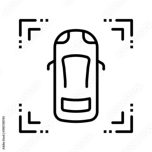 Vehicle radar icon. Transportation and autonomous vehicle line symbol. Black and white.