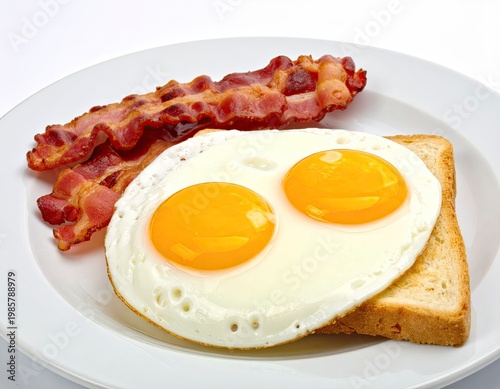 Wallpaper Mural Breakfast plate eggs, bacon, toast, white background Torontodigital.ca